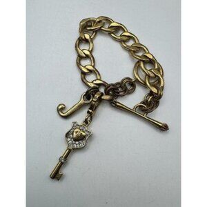 Juicy Couture Gold Tone Cuban Link Bracelet Key & J Charms Toggle Clasp Y2K